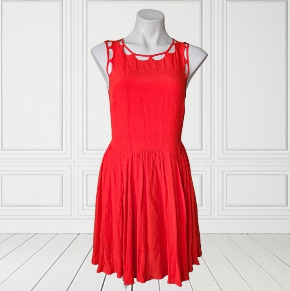 Vibrant Red/orange Sleeveless Dress XS